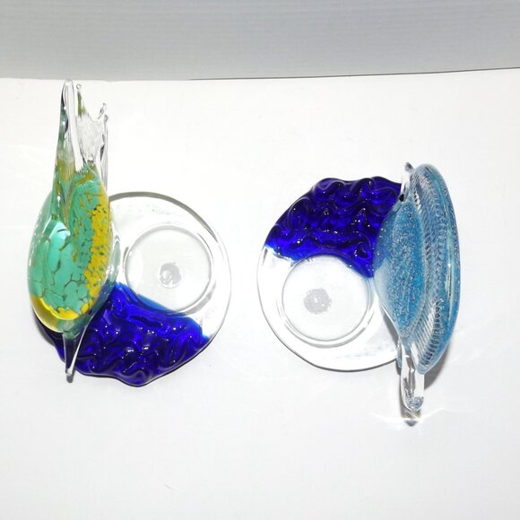 Pair of PartyLite Vintage Art Glass Tropical Fish Tealight Candle Holders - Picture 5 of 8